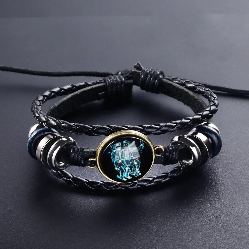 New Fashion Zodiac Stars Stainless Steel Bracelet Jewelry Leather Handwoven Bracelets Custom Couple Bracelets