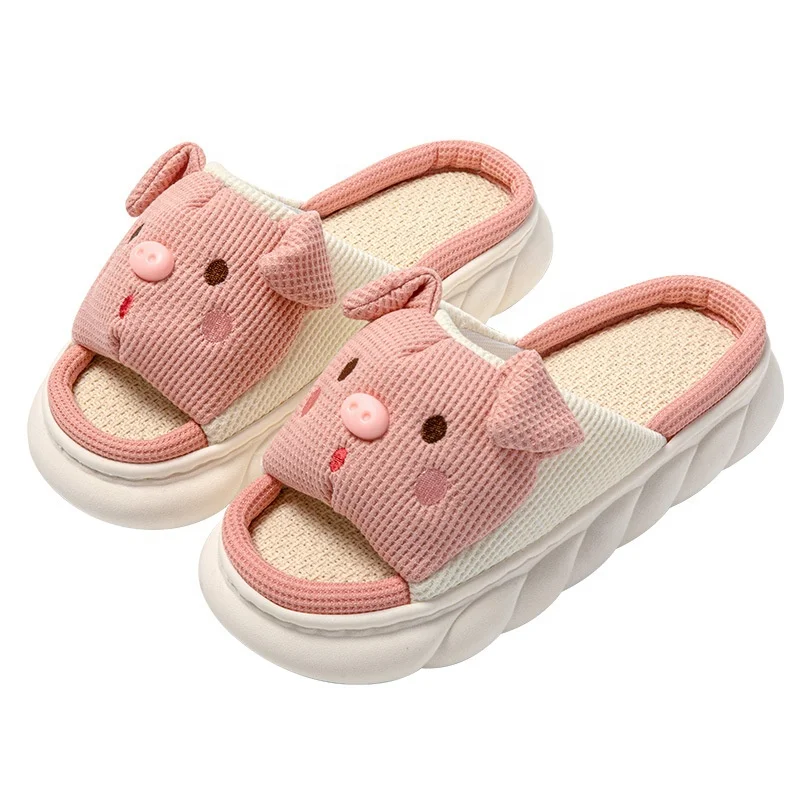 2024 popular soft plat pink pig outdoor open toe eva pink pig cow animal slippers