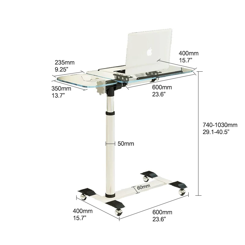 Office lifting desk height adjustable table laptop with wheel for bedroom furniture Tempered glass