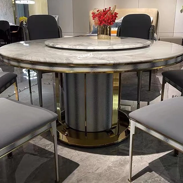 519B Italian style modern simple light luxury high-end marble round dining table and chair set for dining room