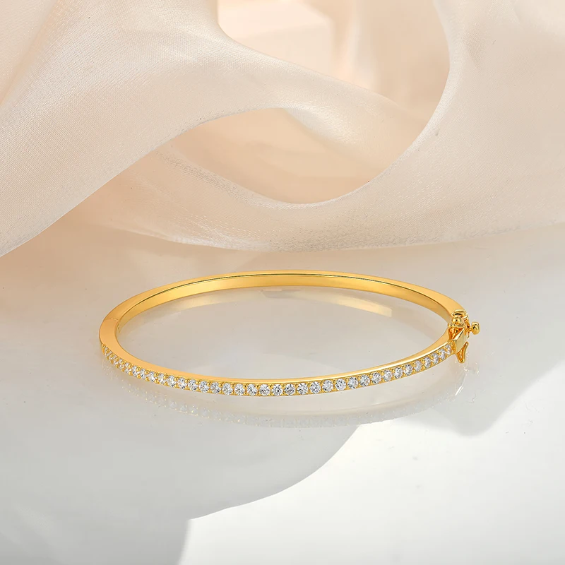 0.5 micron thickness one line silver bangle Armband with 3A zircon bangle bracelet charms