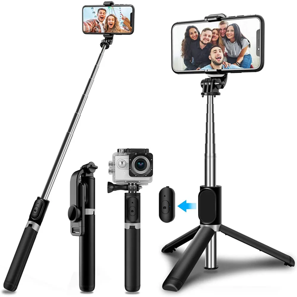 4 in 1 Extendable Wireless Selfie Stick Tripod L02 Integrated Mobile Phone Self Stick With BT Remote Selfie Stick Foldable