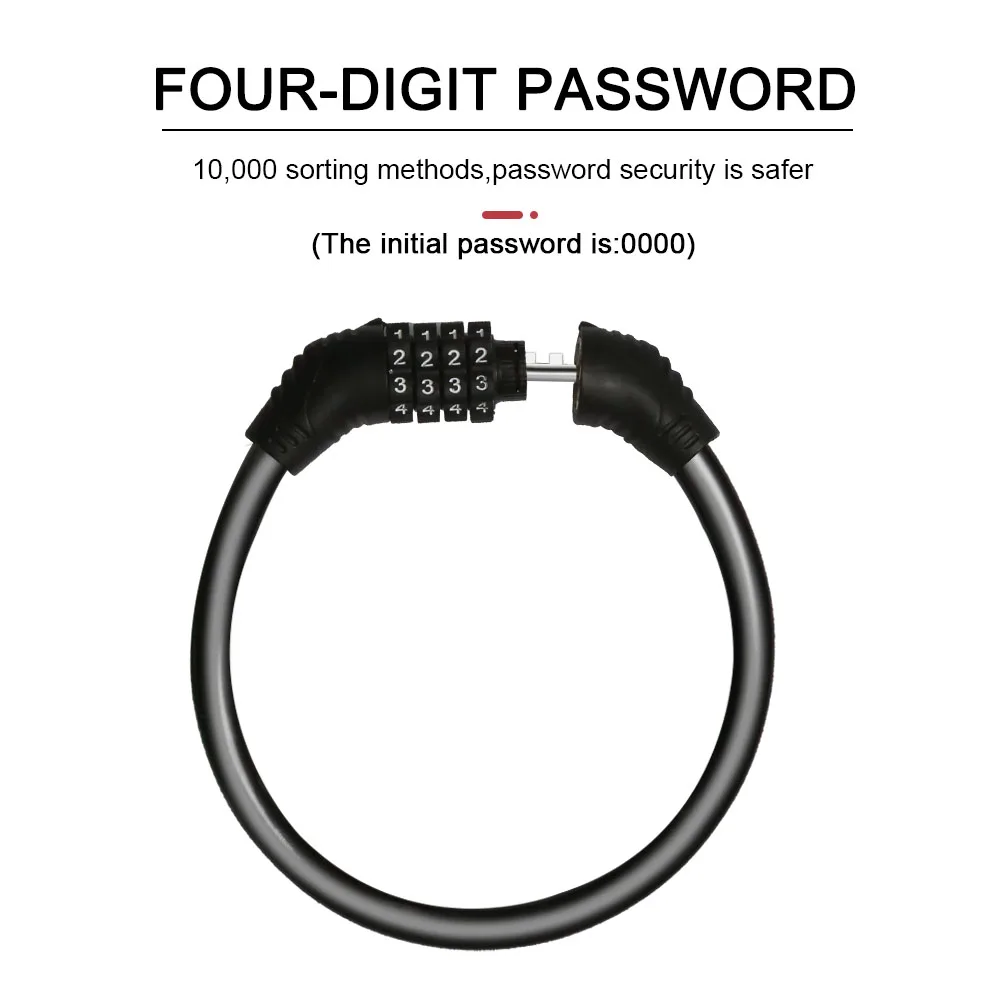 Bicycle Lock Mountain Bike 4 Digit Password Lock Anti-theft Portable Security Steel Chain Motorcycle Password Lock Universal