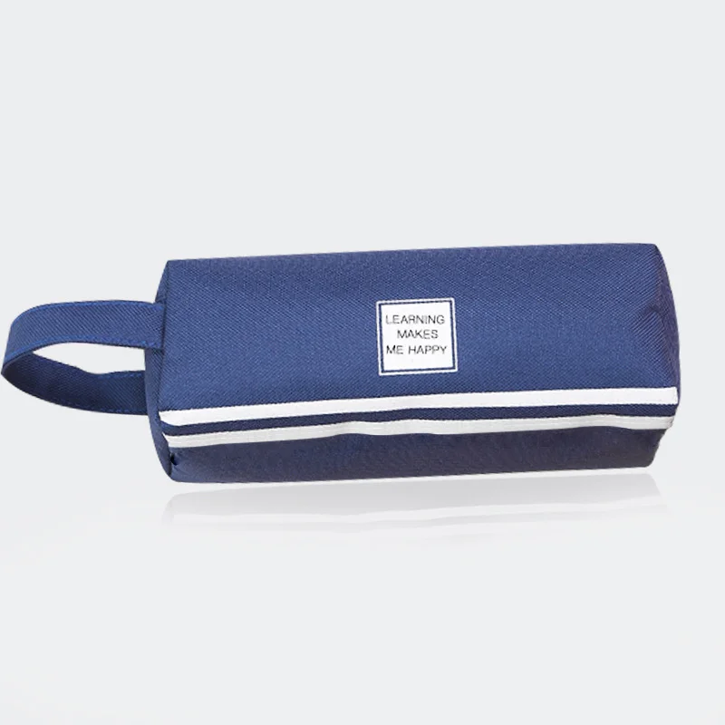 Gelory New Simple Solid Color Striped Double-Layer Pencil Case Pencil Case Student Creative Large Capacity Portable Pencil Case
