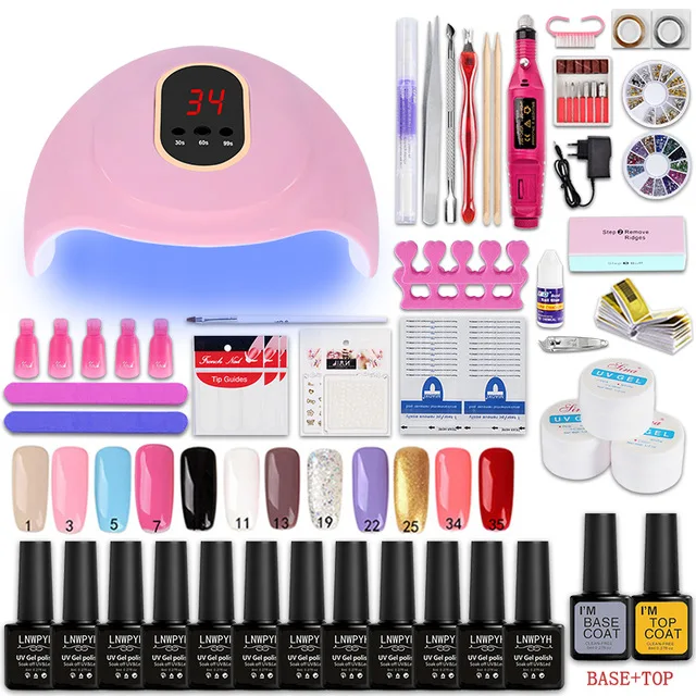 
Nail Set UV LED Lamp Dryer With 18/12 pcs Nail Gel Polish Kit Soak Off Manicure Tools Set electric Nail drill 