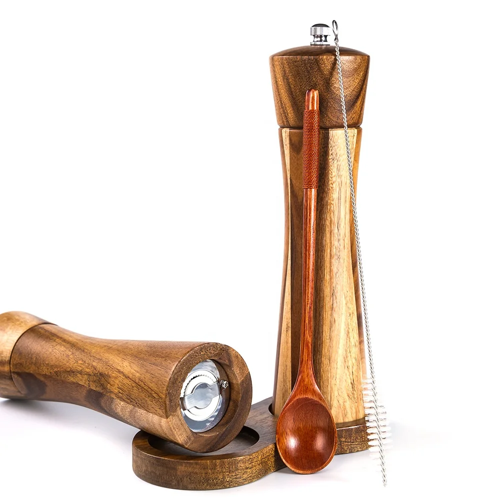 Manufacturer Wooden Spice Crusher Set 6in 8in 10in Acacia Wood Salt Grinder and Black Pepper Mill with Custom Gift Box