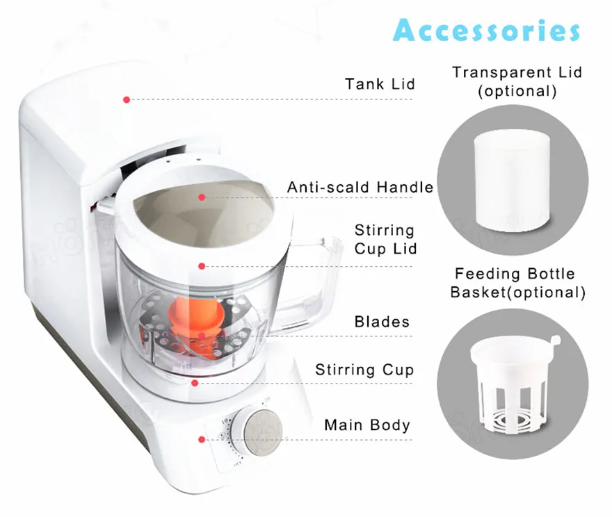 Multifunction National Electric Baby Food Processor Commercial Accessories Chopper Cup Steel Switch Stainless Power Work baby fo