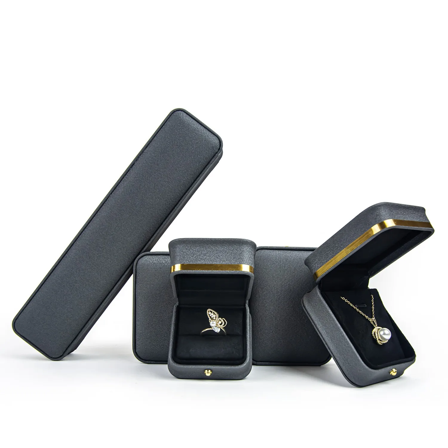 FORTE 2024 Small PU Leather Jewelry Boxes New Style Ring Necklace Pendant Gift Boxes with Gold Edge Set for ring box Packaging