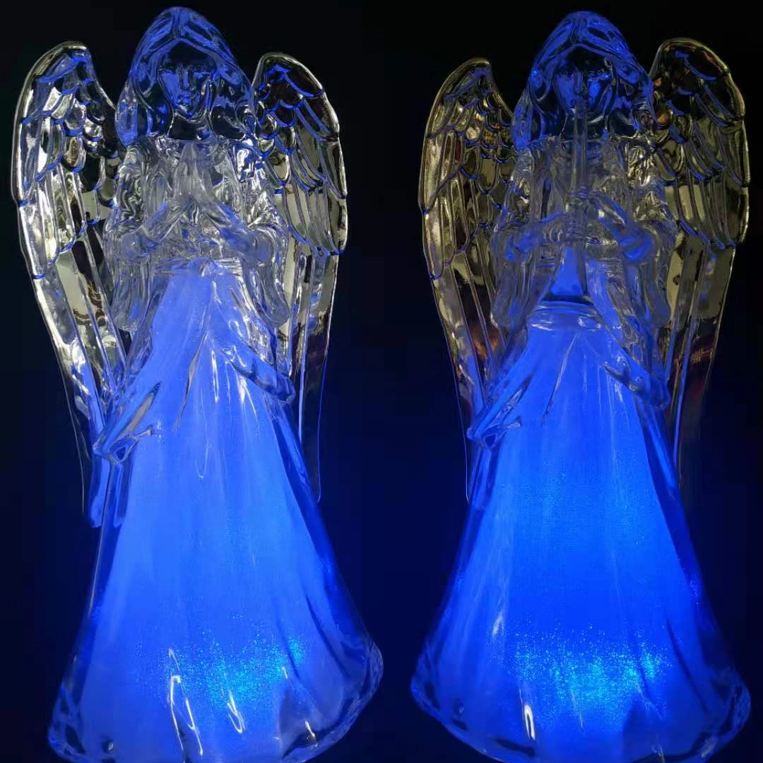 Wholesale custom to different shapes Acrylic Glitter Angel With Cool White Led christmas item