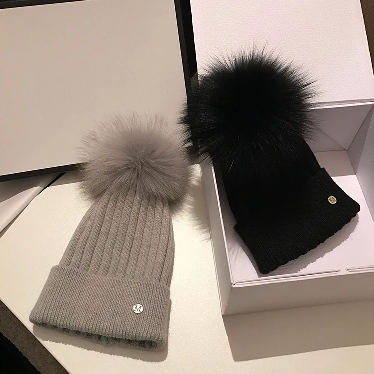 Fur ball Winter hats women&children Knitted Beanie