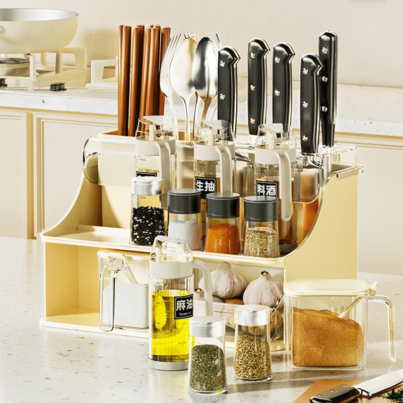 Three-Layer Standing Type Chopsticks and Condiment Bottle Storage Rack Kitchen Tools Plastic Storage Rack