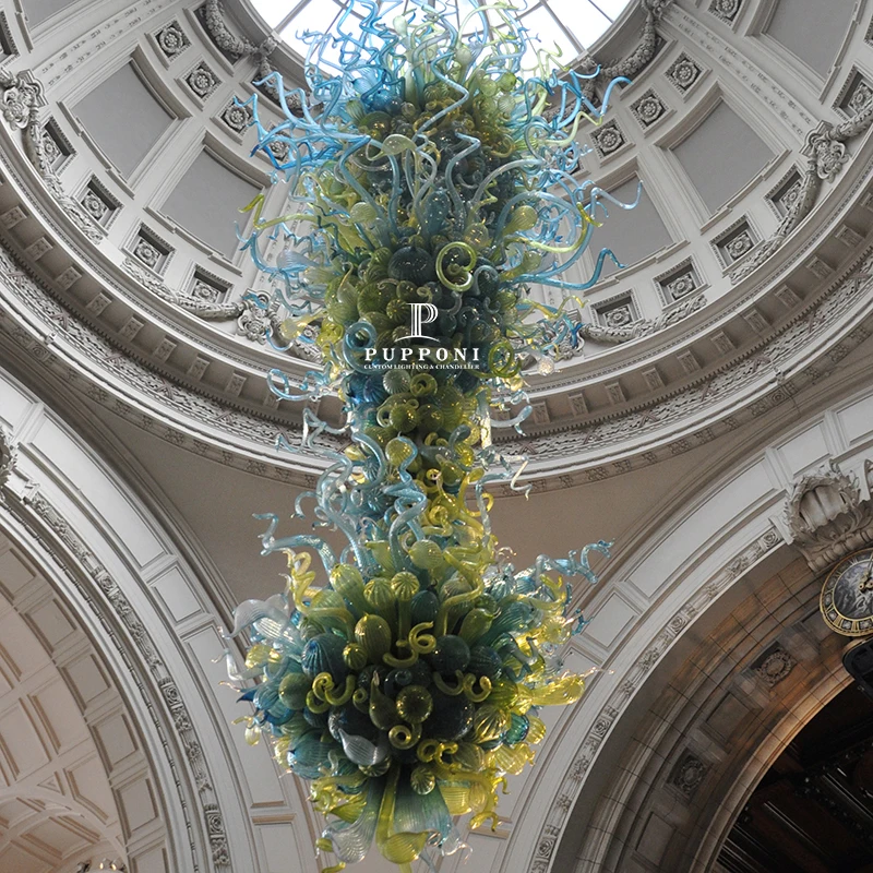 Big Nordic Modern High Ceiling Hotel Pendant Light The Long Blown Glass Chandeliers For Stairs