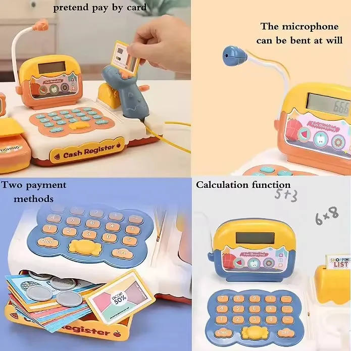 Plastic Play Supermarket Set Toy Cashier Set Electronic Children Cash Register Toy With Light And Music