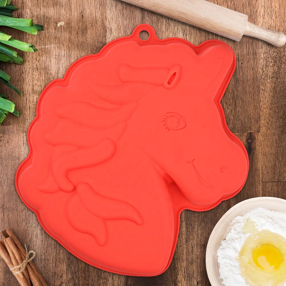 FUNBAKY JSC3100 Bakeware large volume single unicorn shape cake silicone mold cake decorating tools cake pan for family party