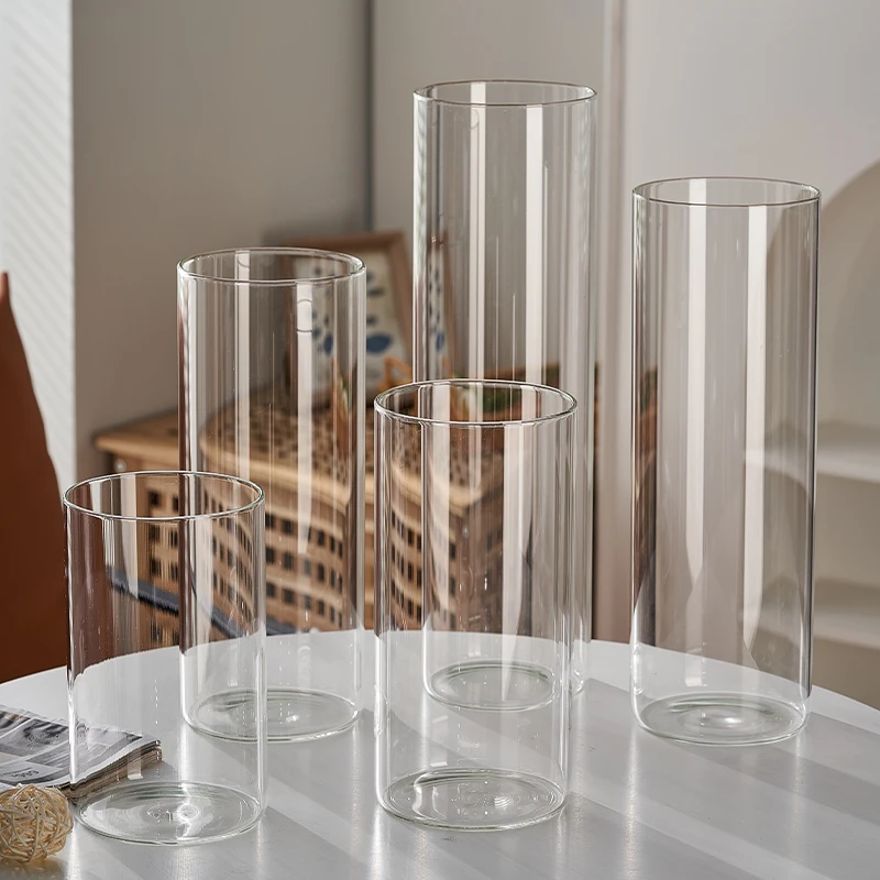Wholesale Modern Transparent Glass Vases Tabletop Crystal Glass Vase Clear Cylinder Glass Vase For Home Decor