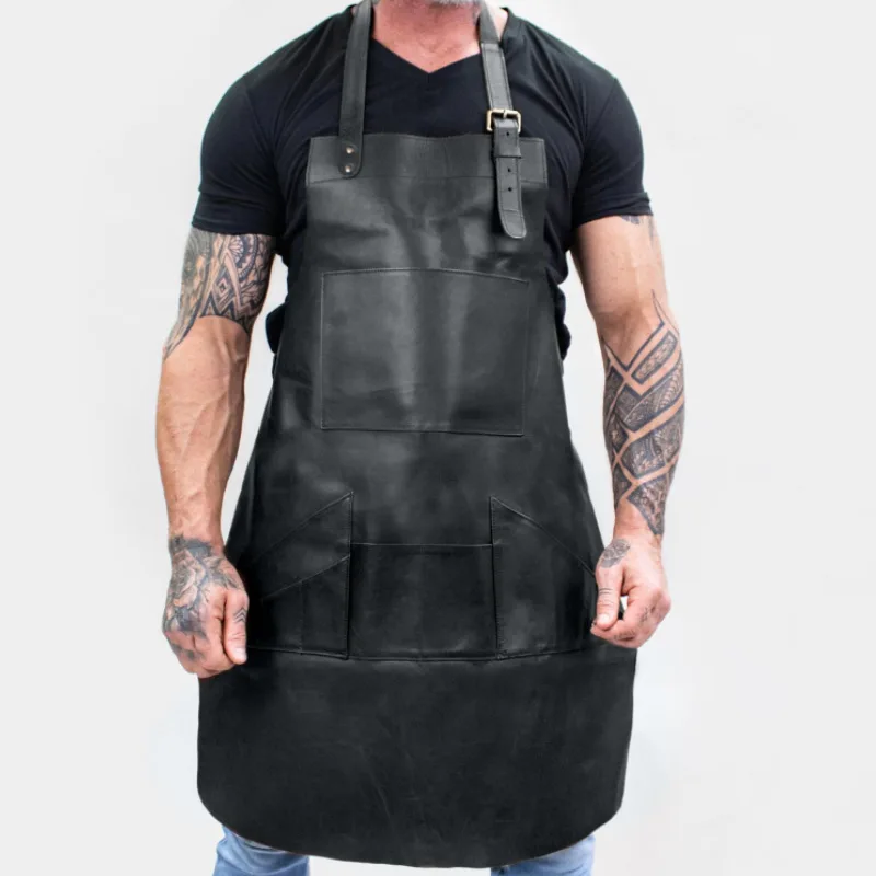 Hot Selling Barbershop Leather Apron Black Waterproof Custom Logo Hairdressing Cape Baker Bartender Chef Barber Uniform