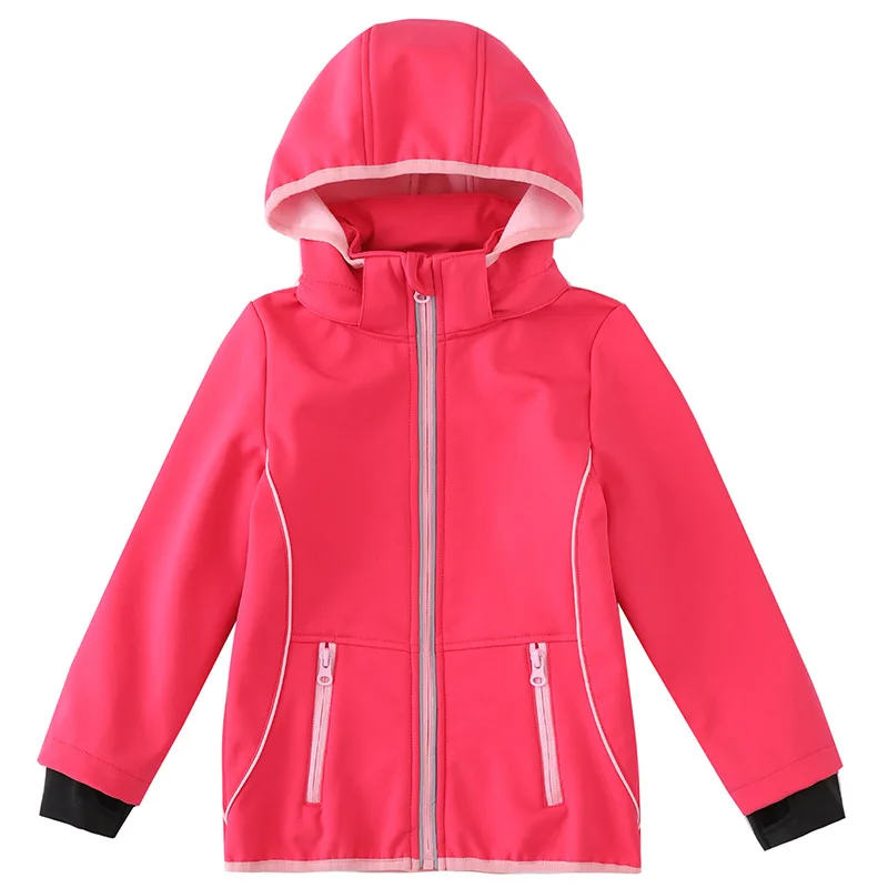 Kids  top quality hooded fleece coat cool pattern outdoor softshell jacket