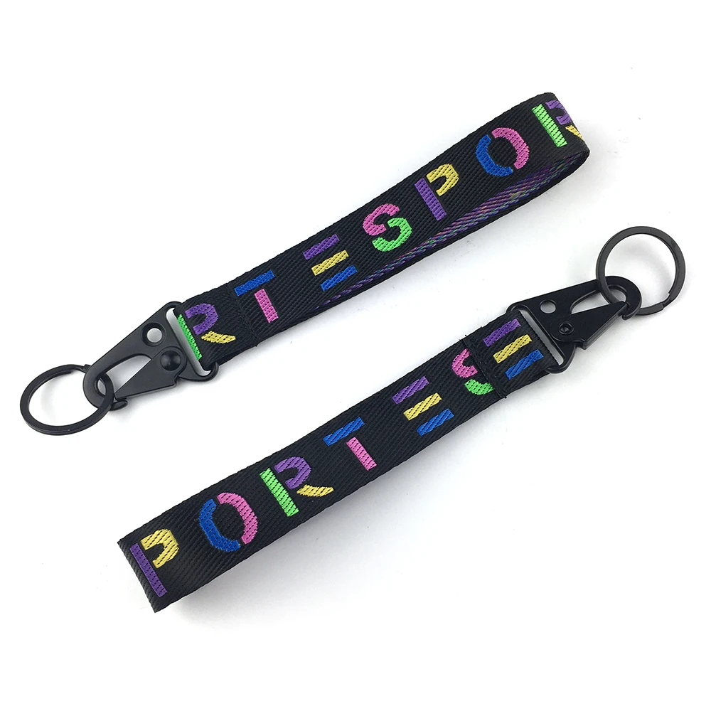 custom-printed premium hand wrist short nylon  ribbon strap lanyard key holder