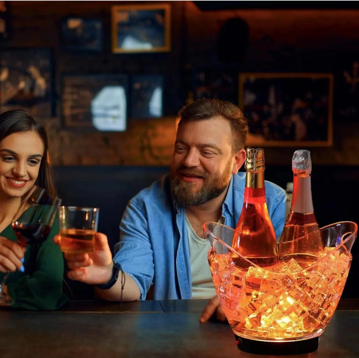 Factory Manufacturer wholesale 5L capacity dry battery colorful transparent custom logo Led Ice Bucket