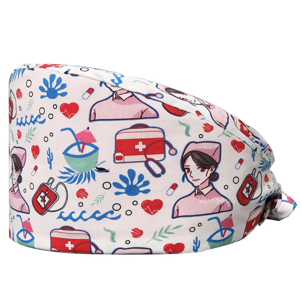 Niaahinn Manufacture New Product Pure Cotton Hat Custom Tooth Print Scrub Cap Dental Nurse Hats Soft Adjustable Hospital Dentist