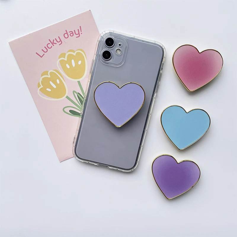 INS Hot-Selling Plain Mobile Phone Holder Wholesale Solid Color Heart-Shaped Handle Phone Holder Bracket Phone Grip Custom Logo