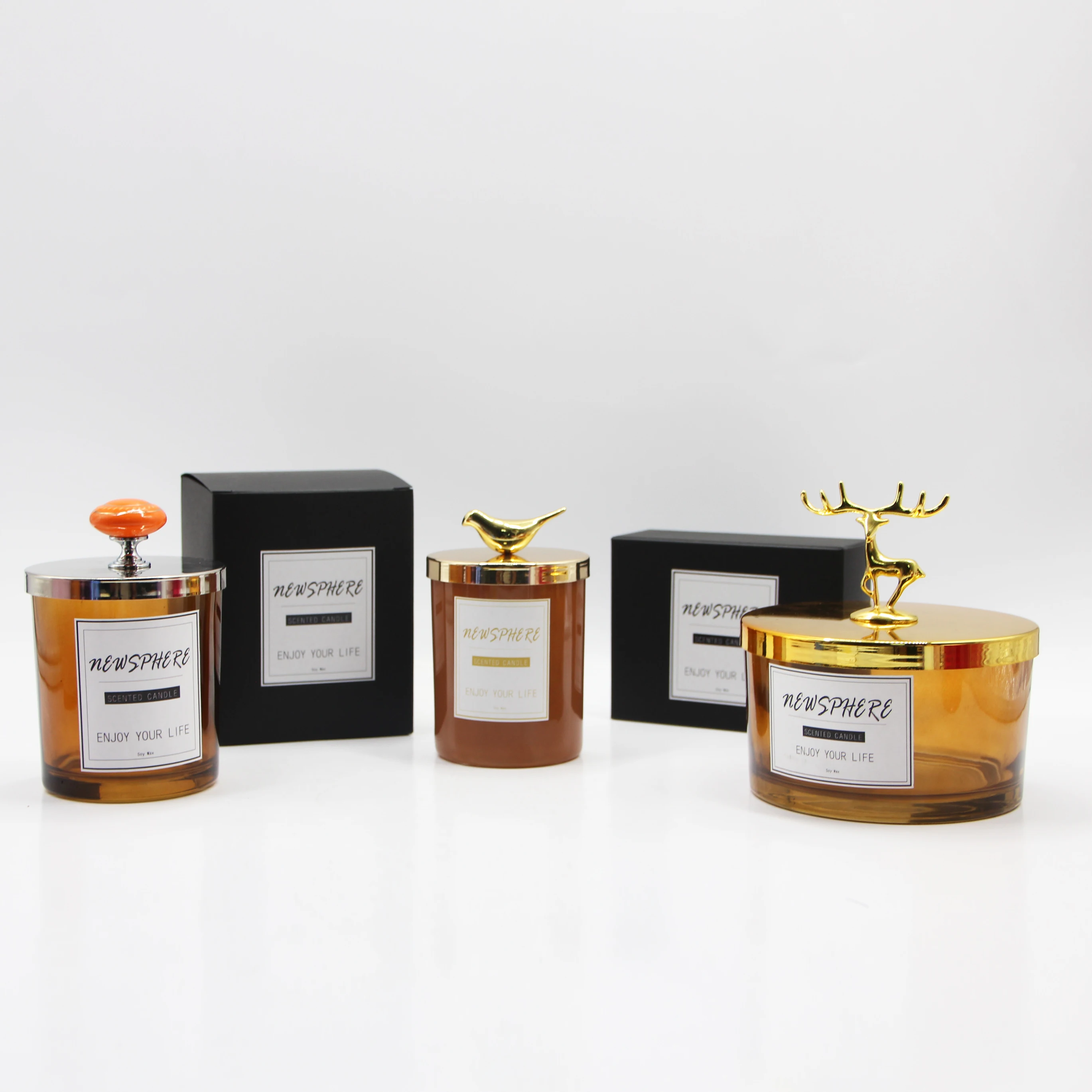 2024 Luxury New Design Frosted Shiny Matte 3 Wick 12 oz 14oz Scented White Glass Candle Jar Holder with Wooden Lid