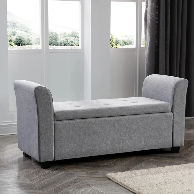 Reatai European Style Large Bedroom Furniture Fabric Storage Bench Armchair Storage Ottoman Bench with Storage