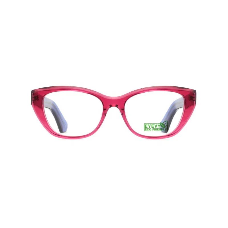 Wholesale Custom Logo Fashion Unisex Biodegradable Cat Eye Bevel BIO ECO Acetate Optical Frame 2022