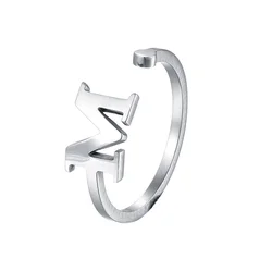 Custom Simple Design Women Stainless Steel Initial Alphabet Letter M Ring