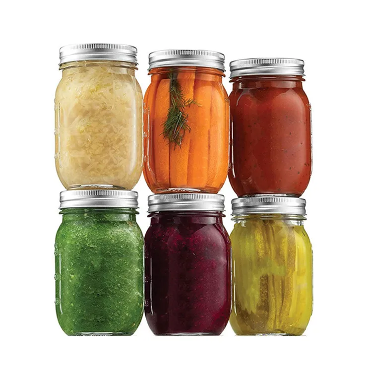 Glass Jar Supplier Wholesale Wide Mouth Glass Mason Canning Jars 4oz 8oz 16 oz 32 oz Glass Storage Jars with Lids for jam pickle
