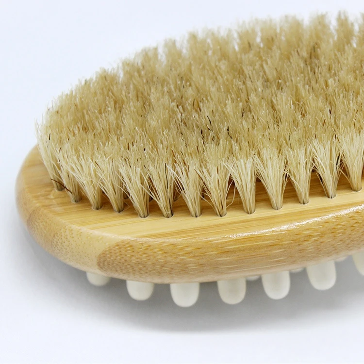 Dry Body Shower Brush Wood Back Exfoliating Scrubber with Soft Stiff Bristles Brush Both Side Massage&Scrub Wet Dry Bath Brush