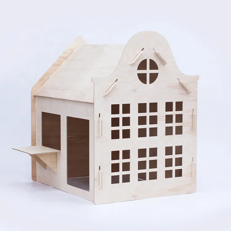 
New design Playhouse for children made of sustainable wood with screwless assembly kids toy house 