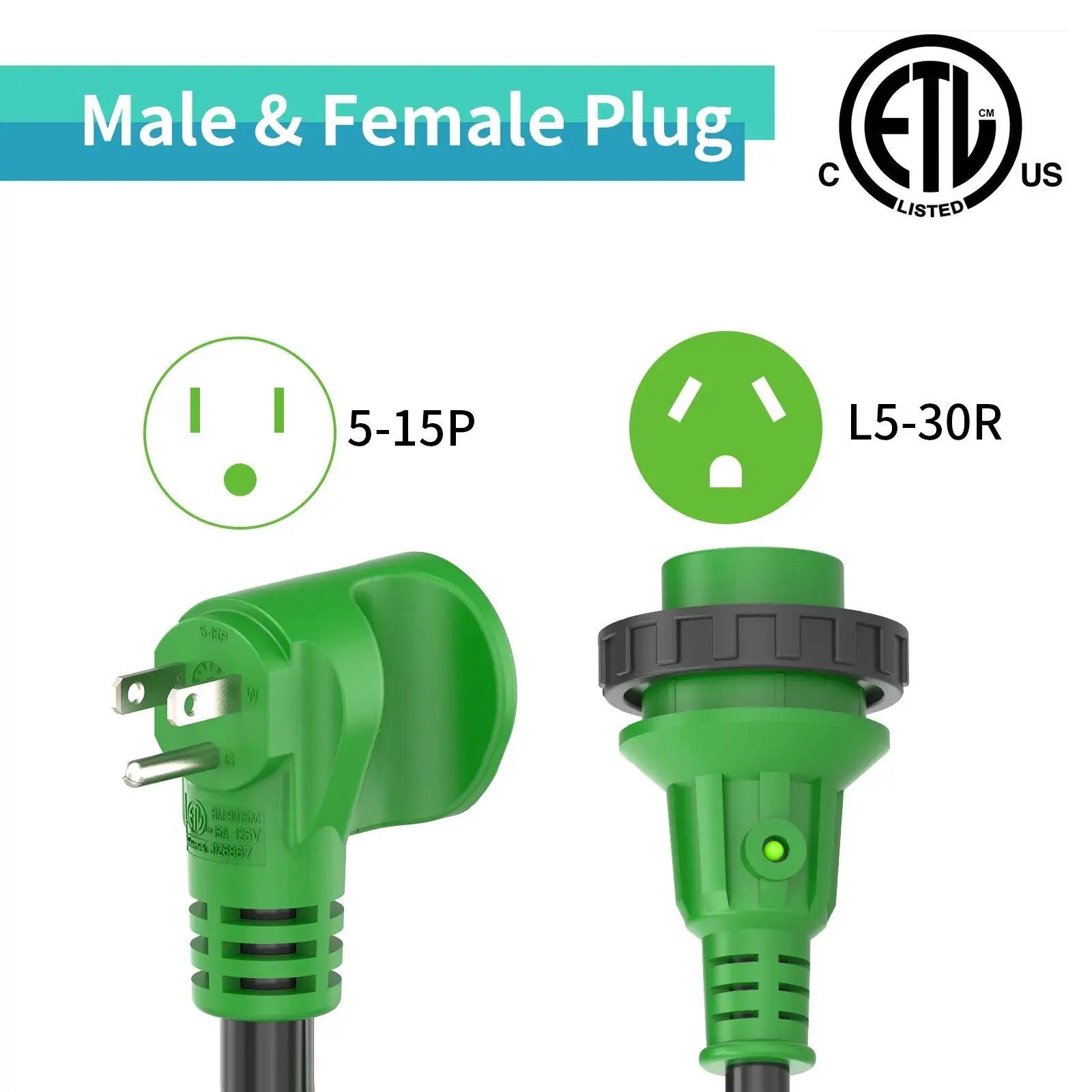 RV Pigtail Marine Shore Power Adapter Cord 30A NEMA 5-30P to NEMA 5-15R socket ,STOW 10Gauge L5-30