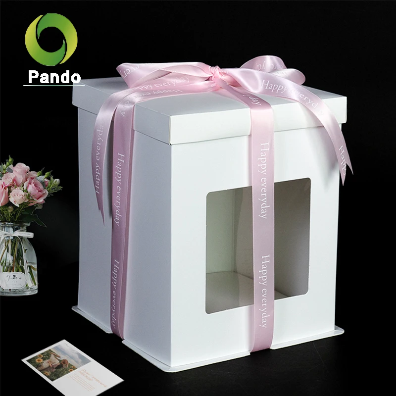 Wholesale Square White Food Grade Paper Birthday Large Packaging Window Cake Box For Cake