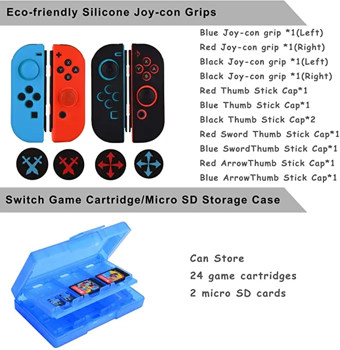 21 In 1 Games Bundle Wheel Grip Carrying Case Screen Protector Controller Game Accessories Kit for Nintendo Switch OLED
