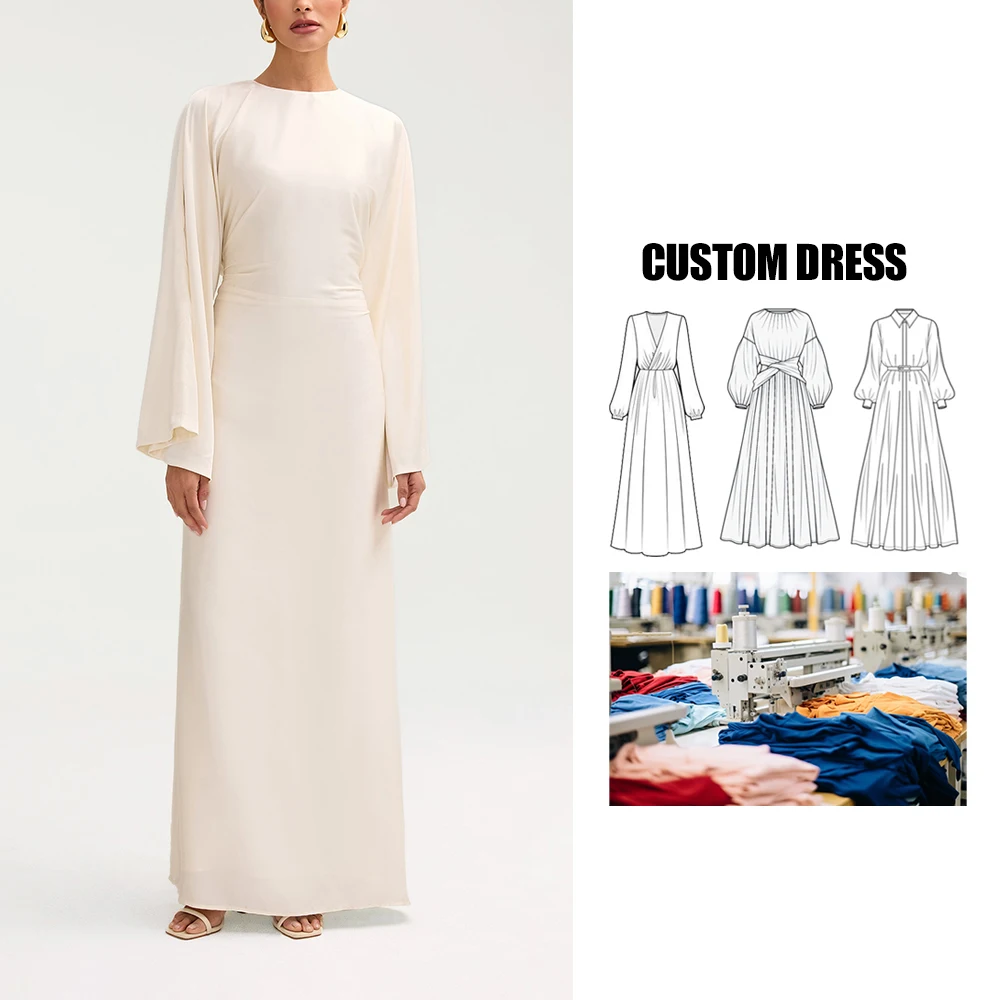modest kleid clothing manufacturer Custom high quality ladies casual dress Long Sleeves Satin Twist Front Maxi Dress for women