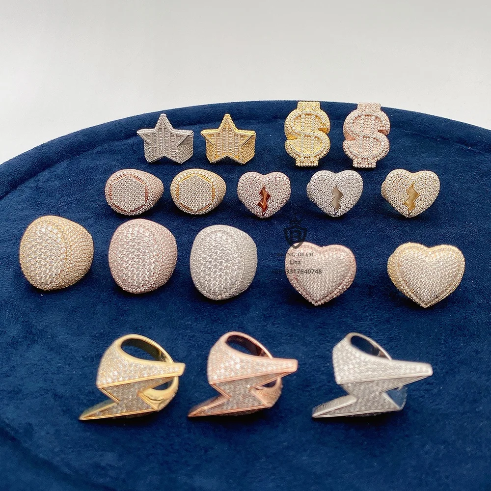 Fashion fine jewelry 925 sterling silver heart ring iced out hip hop custom silver moissanite ring