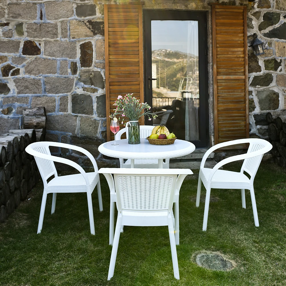 Outdoor metal frame garden office table and chair with tempering glass