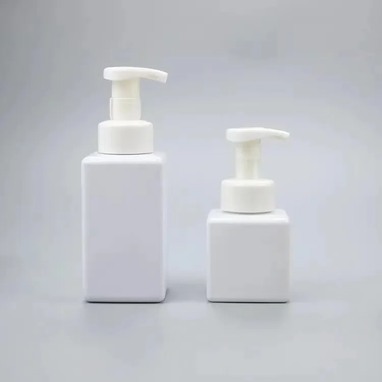 High quality square shape dispenser with pump hot sale plastic shampoo packaging portable refillable pump bottles