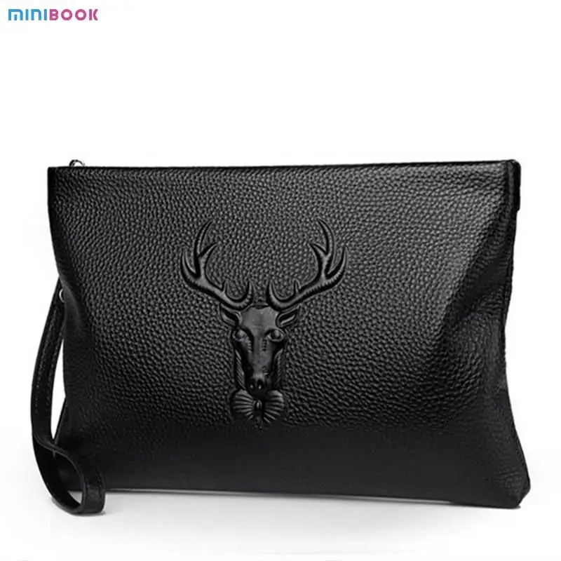 Wholesale Business Style Genuine Leather Clutch Bag For Men Fashion Embossing Eagle Black Envelope Clutch Hand Bag For Men