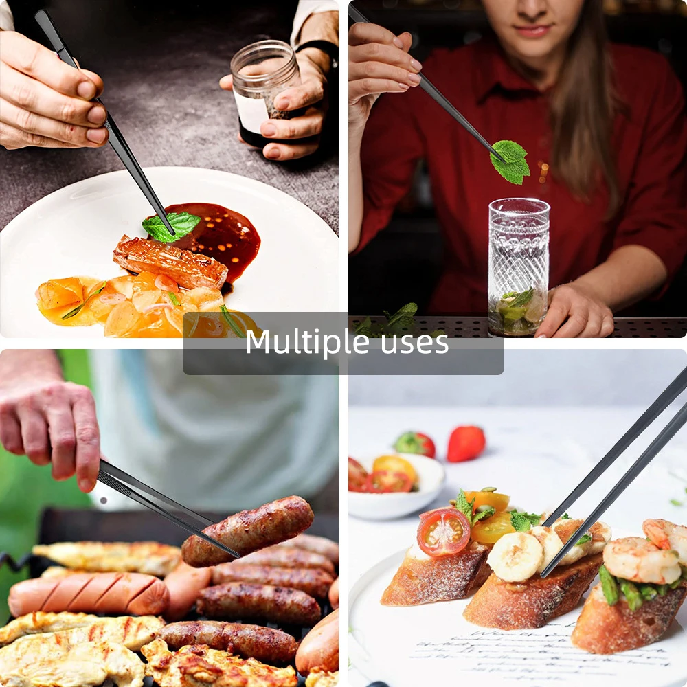 12 Inch Stainless Steel Kitchen Chef Tweezers Sets Food Long Tong with Serrated Tips food Tweezer for Cooking