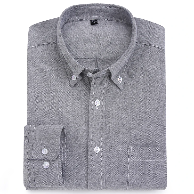 Luxury Fashion Rose Red Oxford Cotton Button Down Loose Fit Long Sleeve With Pocket Shirts For Men