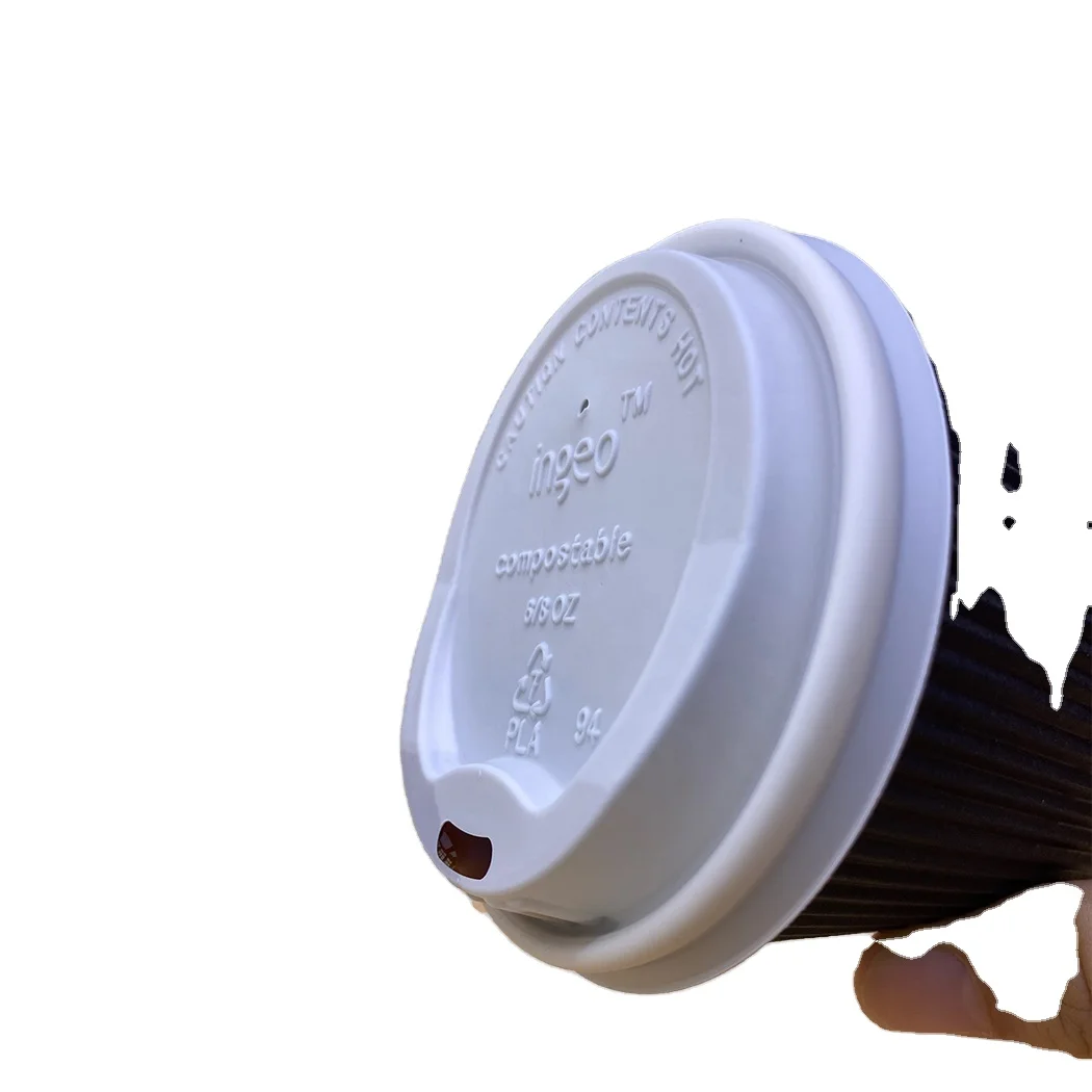 100% biodegradable and compostable PLA Plastic white coffee cup lid