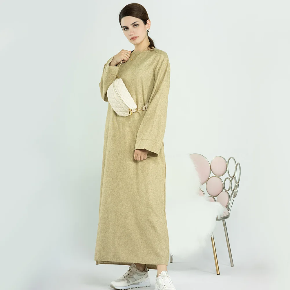 2023 Linen Closed Abaya Daily Wear Muslim Girls Abaya Turkey Abaya Dubai Women Islamic Clothing