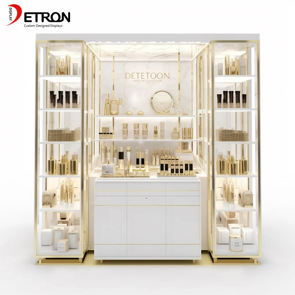 Factory Custom Metal Wood Cosmetic Showcase Retail Cosmetics Wooden Display Shelf