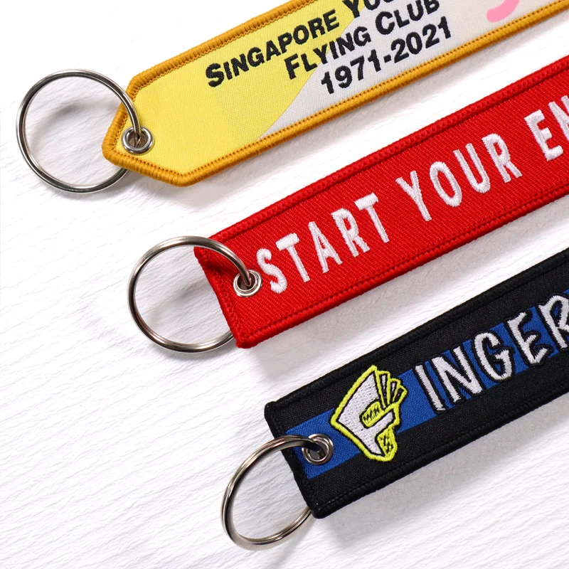 Promotional Embroidery Car Keychain Fabric Key Ring Custom Embroidery Key Chain