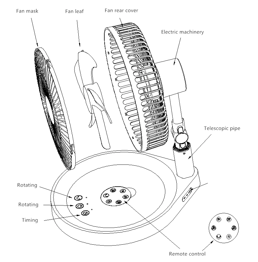 Stand Folding Pedestal Fan Handheld Remote Control Rechargeable Foldable Handheld Foldable Standing Cooling Fan