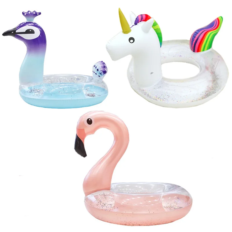 Hot Selling Adults Sequin Peacock Design 90cm 120cm Inflatable Swim Buoy Floating Ring for Swimming