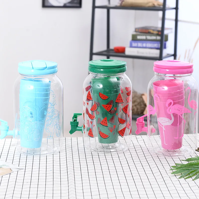 3.8l custom Drinkware drinking plastic juice water kettle and beer barrel cooler jug jar bottle with 4 cups Faucet handle