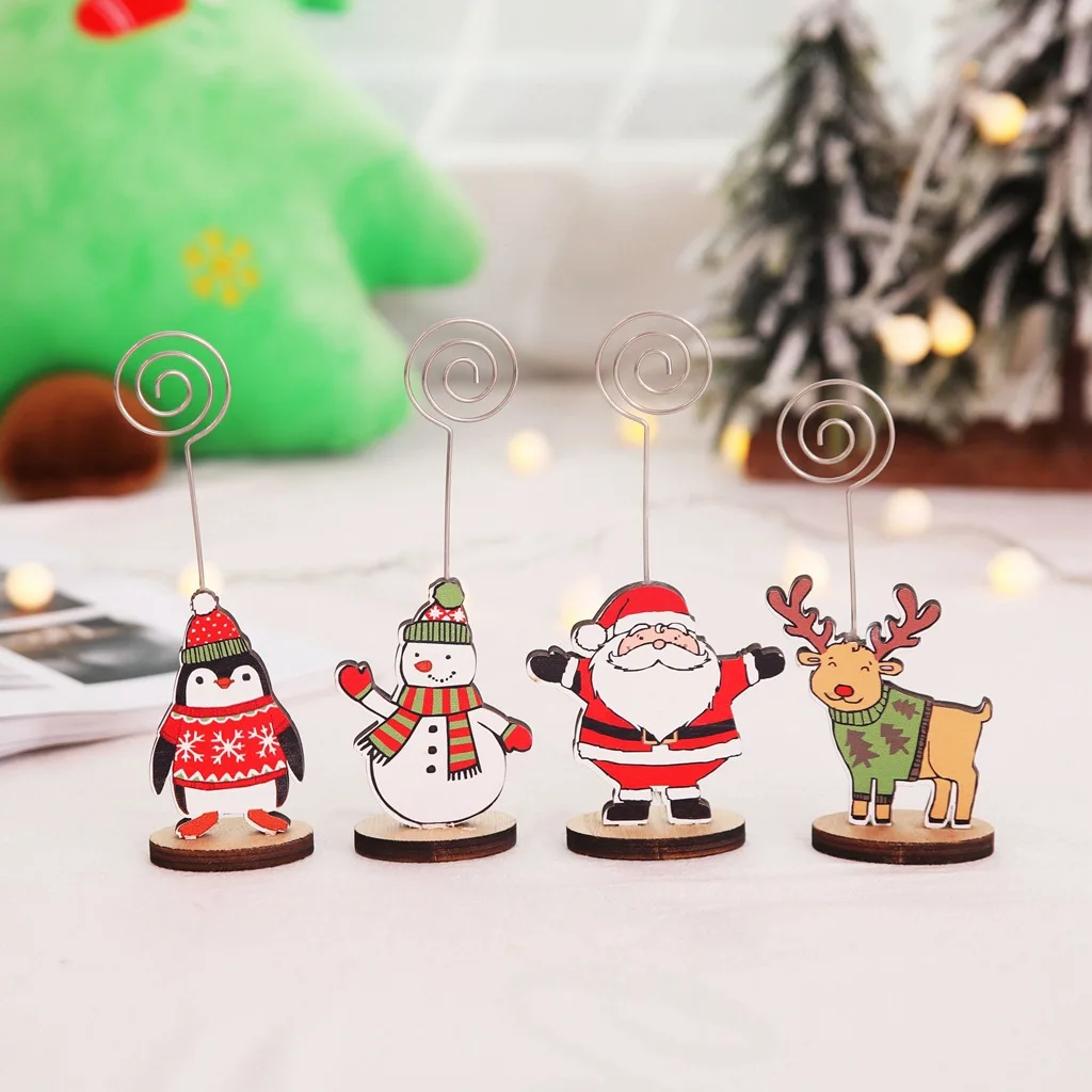 Creative Wooden Note Clip Place Card Holders Memo Name Card Photo Props Table Furnishing Articles Picture Christmas Decoration